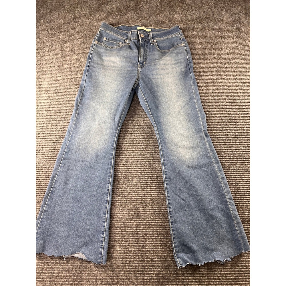 Levi's 726 Flare Jeans Womens 30 Blue Mid Rise Stretch Raw Hem Denim Pants - Picture 1 of 12